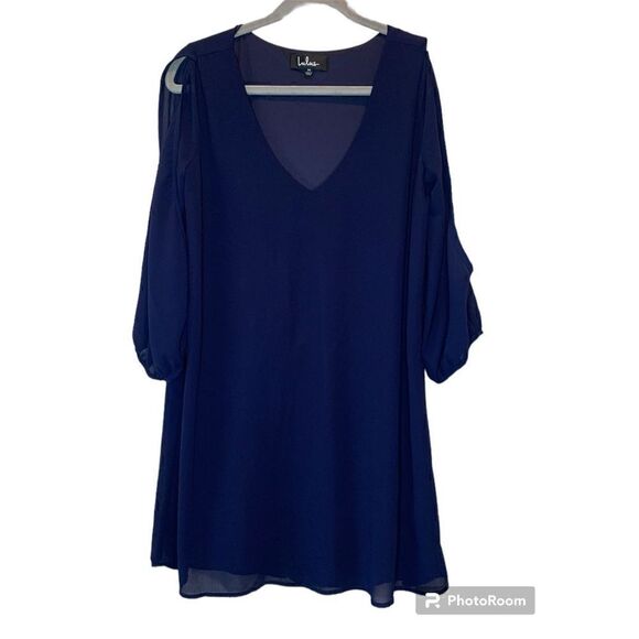 Lulus Shifting Dears Navy Blue Long Sleeve Mini Shift Dress Size Medium - Picture 2 of 7